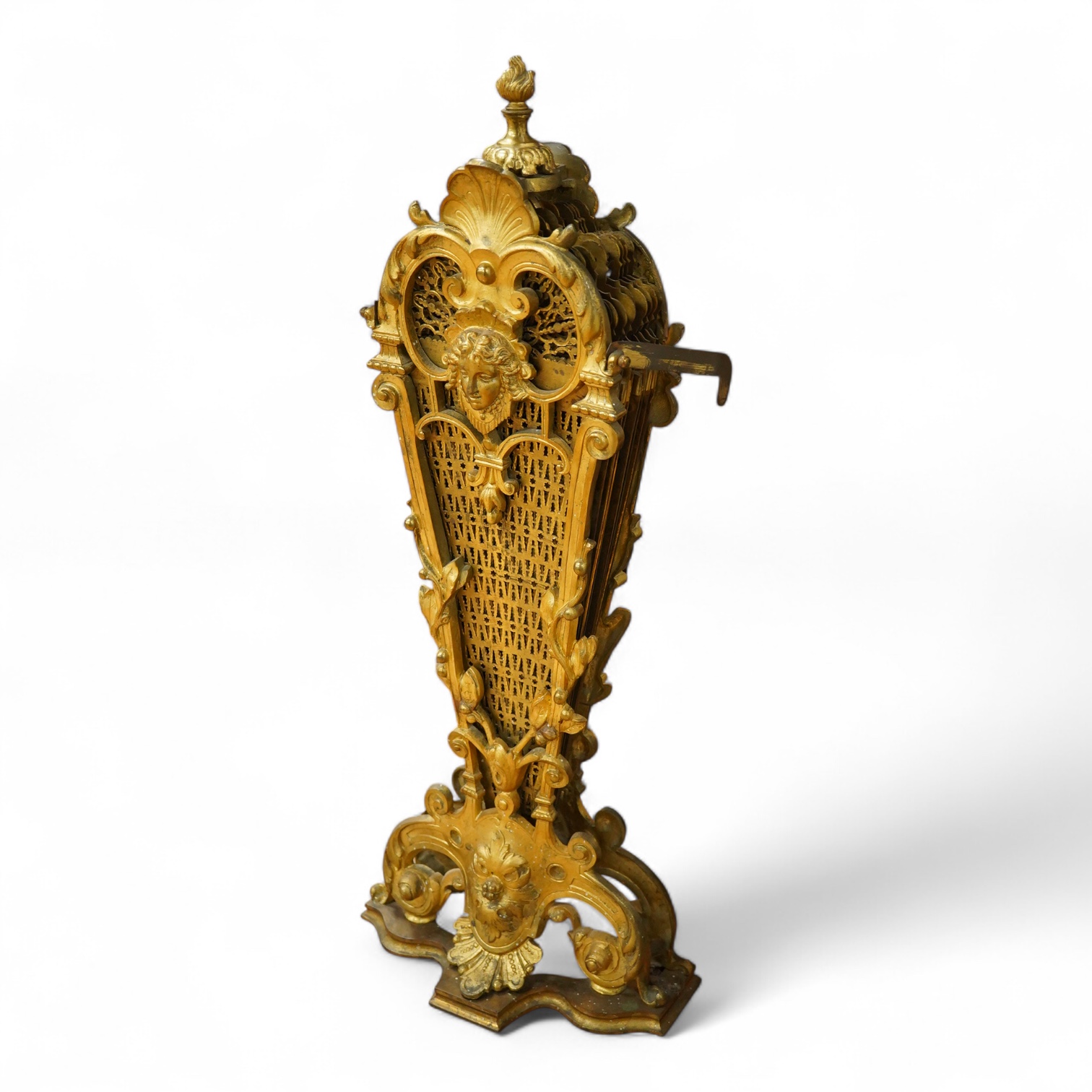 A 19th century cast gilt brass fan firescreen, 65cm high